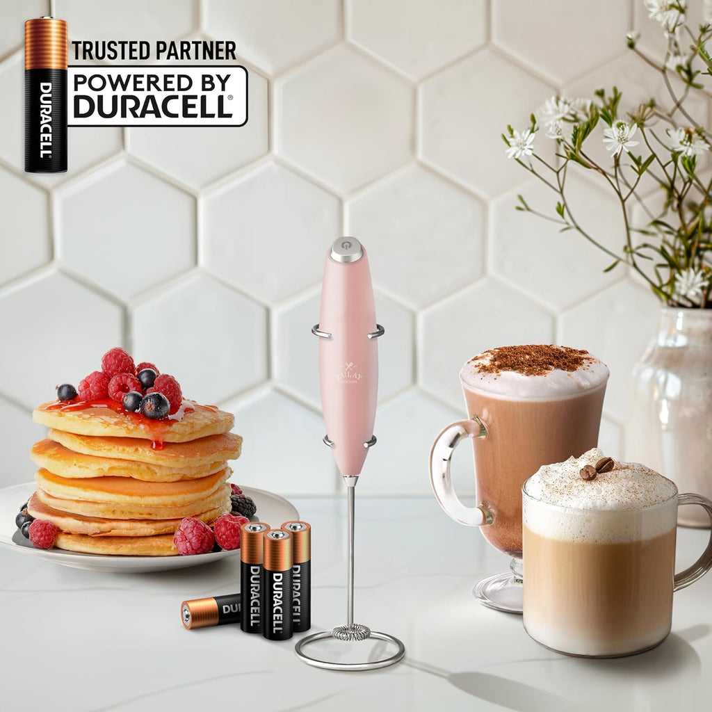 Zulay Kitchen Milk Frother Wand - Ultra-Fast Handheld Electric Whisk for Coffee & Lattes - Pink Salt
