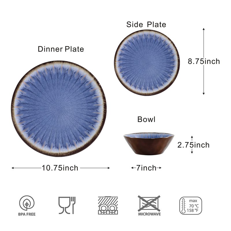 Gufaith Melamine Dinnerware Sets 12 Pcs, Plates and Bowls Sets, Melamine Plates, Outdoor Dishes Sets, Unbreakable Dinnerware, Serving Dishes for Entertaining, Dishwasher Safe, BPA Free (Classic Blue)
