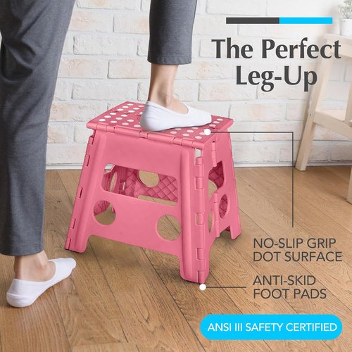 Handy Laundry Folding Step Stool - Lightweight & Sturdy for Adults and Kids | Easy One-Flip Design - Pink (13 Inch)
