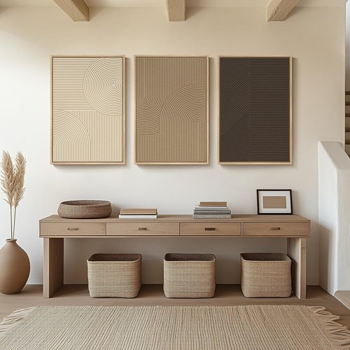 Boho Abstract Wall Art Set by [Brand Name] - 3 Piece 3D Textured Framed Artwork | Modern Minimalist Beige & Brown Decor 24x36 In