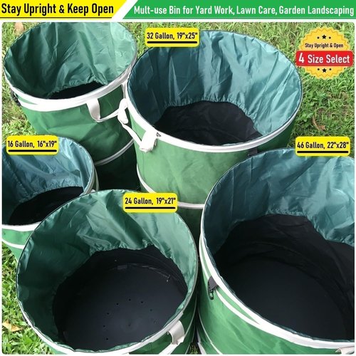24 Gallon and 46 Gallon Collapsible Trash Can Solid Bottom for Yard Waste Bag,Yard Debris Bag,Pop-Up Trash Can,Recycling Bin,RV Camping Waste Bin,Laundry Hamper,Lawn Grass,Garden Weeds Bags,Leaf Bags