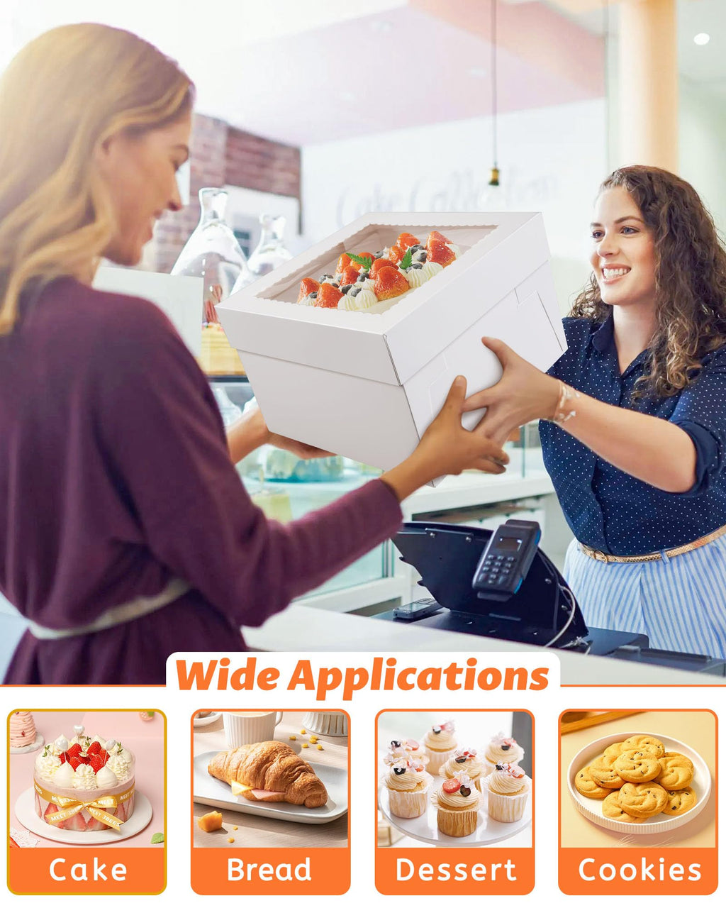 AZLTC Cake Boxes 10x10x8 Inch White with Window, Bakers Bread Box Containers for Dessert, Pastry, Cookie, Bento, Birthday, Wedding, Cake Decoration Supplies for bakery or Gift Giving (10X10X8)