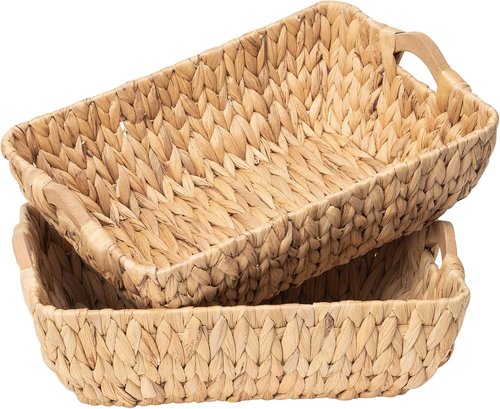 FairyHaus Wicker Baskets - Hand Woven Water Hyacinth Storage Baskets Set of 2 | Small Organizing Baskets 14.96x10.04x4.73