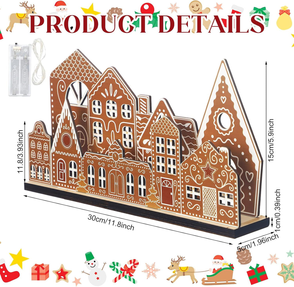 Rossesay Christmas Gingerbread House | Light-Up Wooden Tabletop Decoration | Rustic Holiday Centerpiece