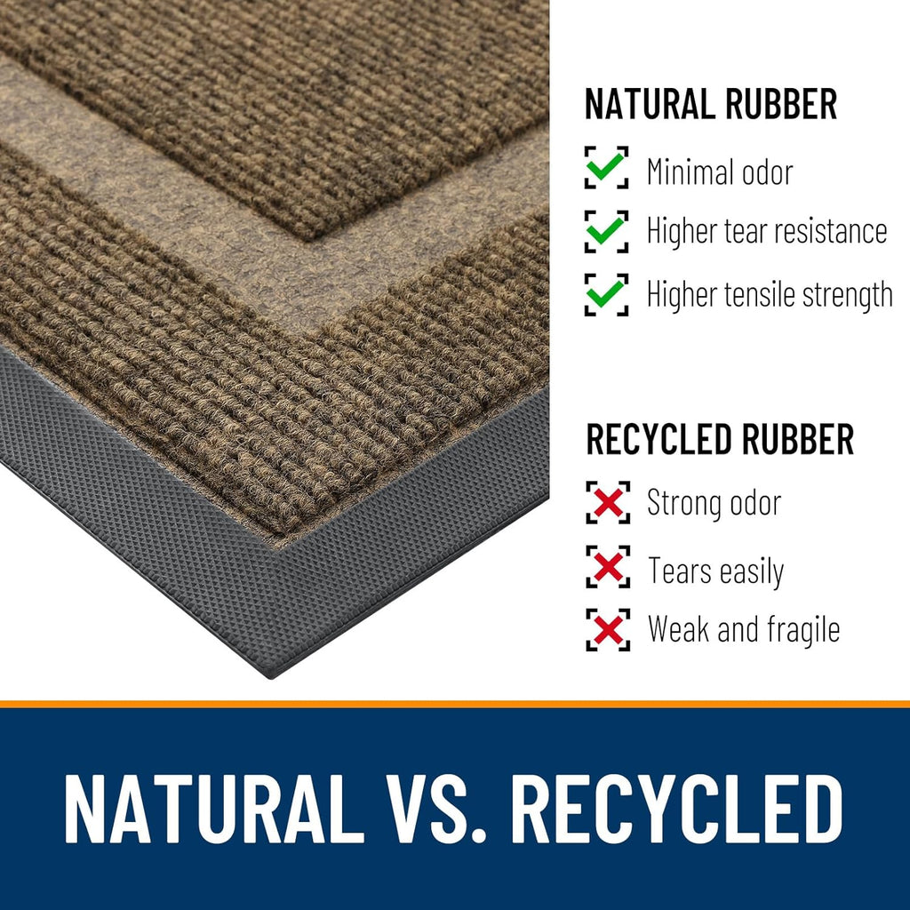 OLANLY Waterproof Front Door Mat - All-Season, Sturdy Natural Rubber, Easy Clean | 71x23, Brown