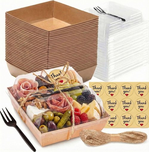 Leafiew 50 Pack Small Individual Charcuterie Boxes with Clear Lids and Forks - To Go Paper Mini Charcuterie Box, Disposable Food Containers, 5Inch Dessert Boxes for Cookie, Cake Slice, Strawberries