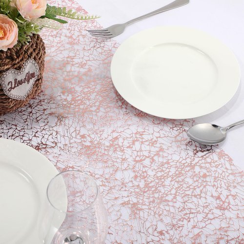 Chumia 12 Pieces Rose Gold Table Runner 12 x 85 Inch Sequin Glitter Table Runner Roll Metallic Thin Mesh Fabric Decor for Party Wedding Shower Birthday Baby Shower Party Supplies