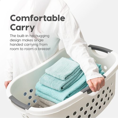 IRIS USA 50L Plastic Laundry Basket - Comfortable Carry Handles, Ventilated Design | 3-Pack, White