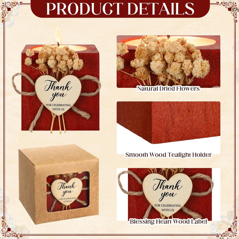 Jingmore 50 Sets Wedding Candles Favors Bridal Shower Thank You Gifts for Guest Rustic Wood Candle Holders Bulk Tealight Holder Baptism Favors Recuerdos para Boda(Dark Brown)