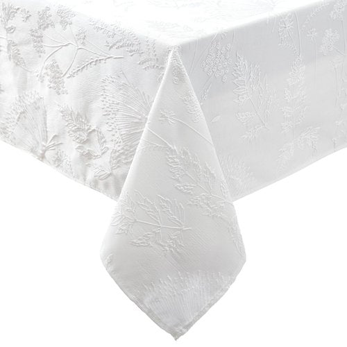 Laura Ashley Tablecloth Raised Woven Embroidered Jacquard Fabric, Wrinkle Resistant for Dining, Holiday, Party, Wedding or Banquet, 60" x 102", Cynthia White
