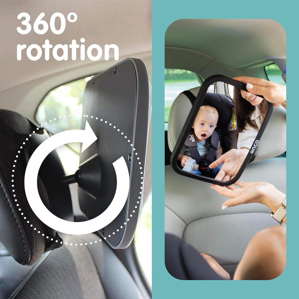 Onco Baby Car Mirror - 100% Shatterproof & Shakeproof Rear Facing 360° Rotating Convex Mirror (2 Pack)