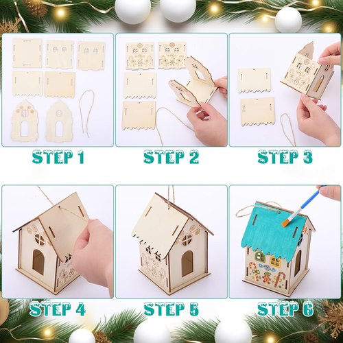 DoubleFill 36 Pcs Wooden Gingerbread House Craft Kit - DIY 3D Christmas Village for Kids, Perfect for Winter Art Parties
