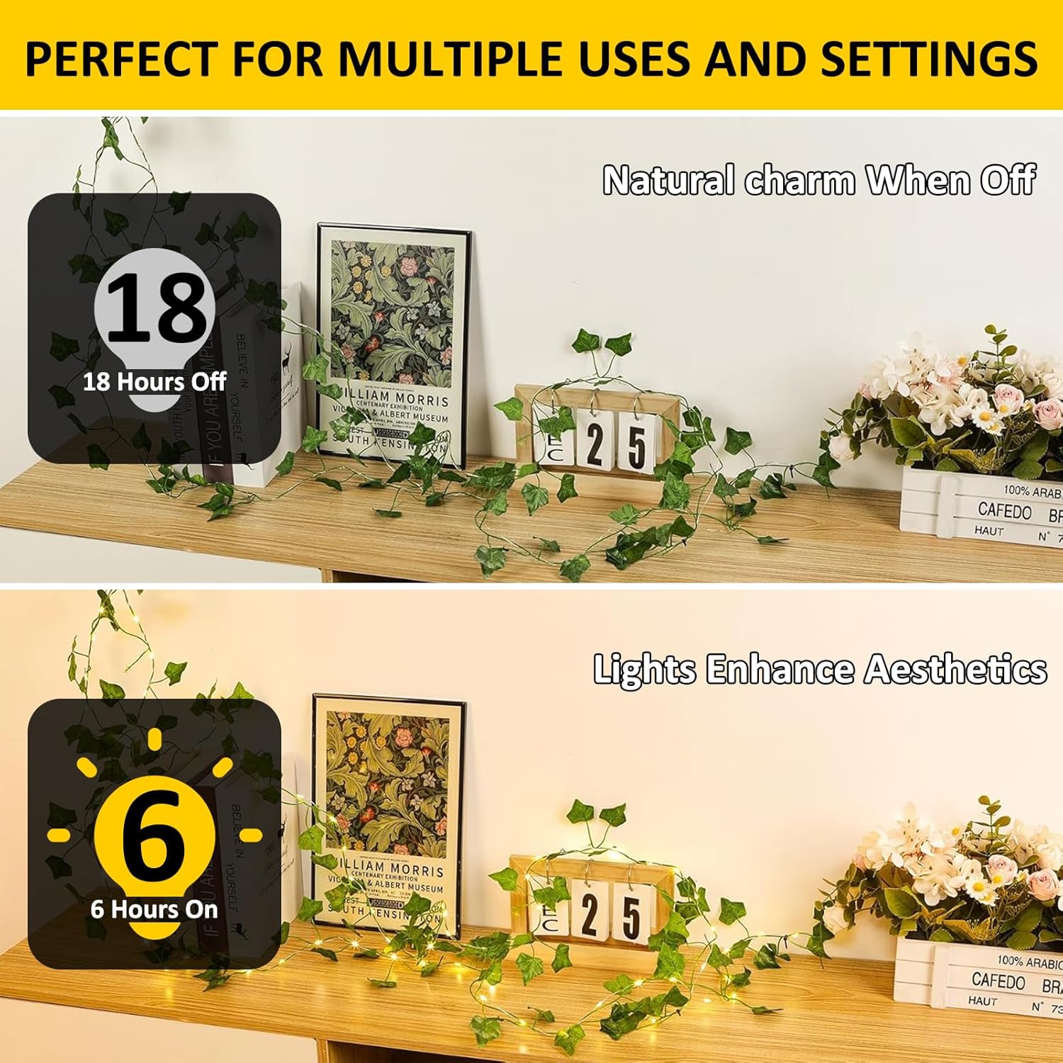 Skiennix Ivy String Lights - 33Ft 100 LED Battery Operated Fairy Lights with Remote | Warm White for Bedroom & Garden Decor