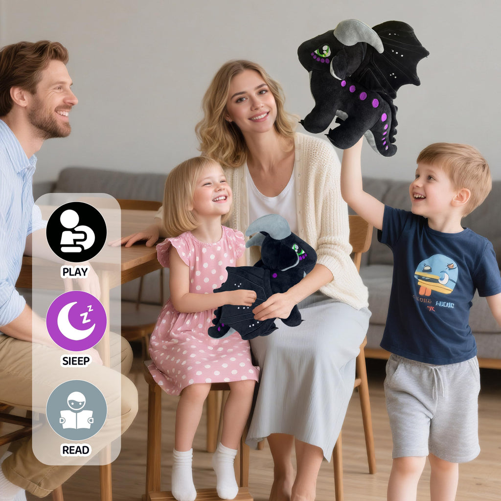 Kobataro Wings Dragon Plush Toys Stuffed Animal Plushies Cute Dragon Figure Merch Present for Kids Aged 3+ (Black)