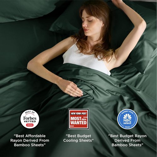 Bedsure King Size Cooling Sheets Set - Breathable Bamboo Rayon, Soft & Luxurious, Deep Pocket 16" - Forest Green