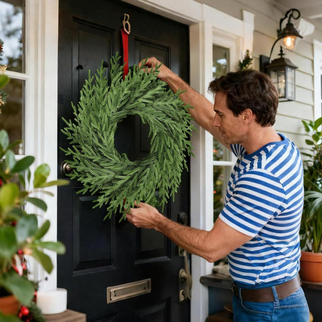 Regine Switzerland 26-Inch Artificial Norfolk Pine Wreath - Real Touch Greenery for Year-Round Home Decor