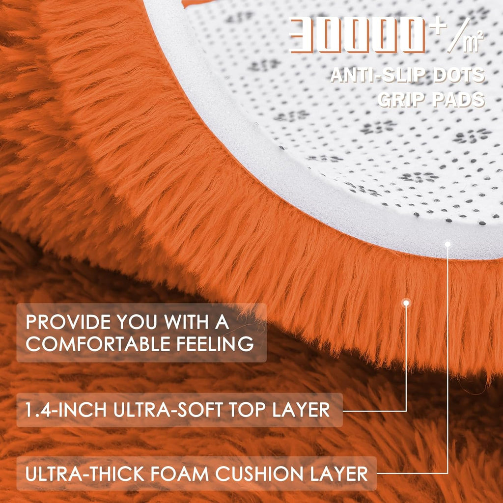 OLANLY Orange Round Area Rug - Soft, Fluffy, Machine Washable 2 ft Circle Carpet for Bedroom & Nursery Decor