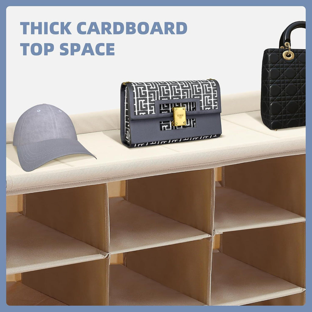 Storage Maniac Stackable Shoe Cubby Organizer - 20-Cube Free Standing Rack for Entryway & Bedroom | Beige