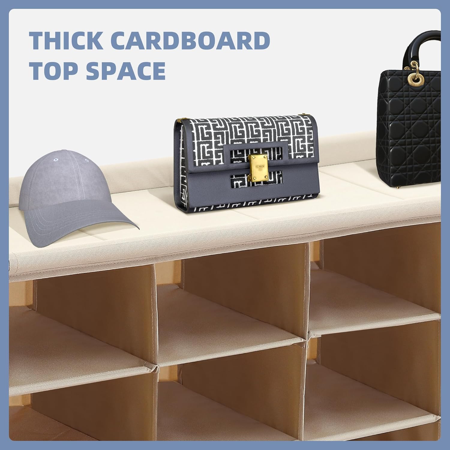 Storage Maniac Stackable Shoe Cubby Organizer - 20-Cube Free Standing Rack for Entryway & Bedroom | Beige