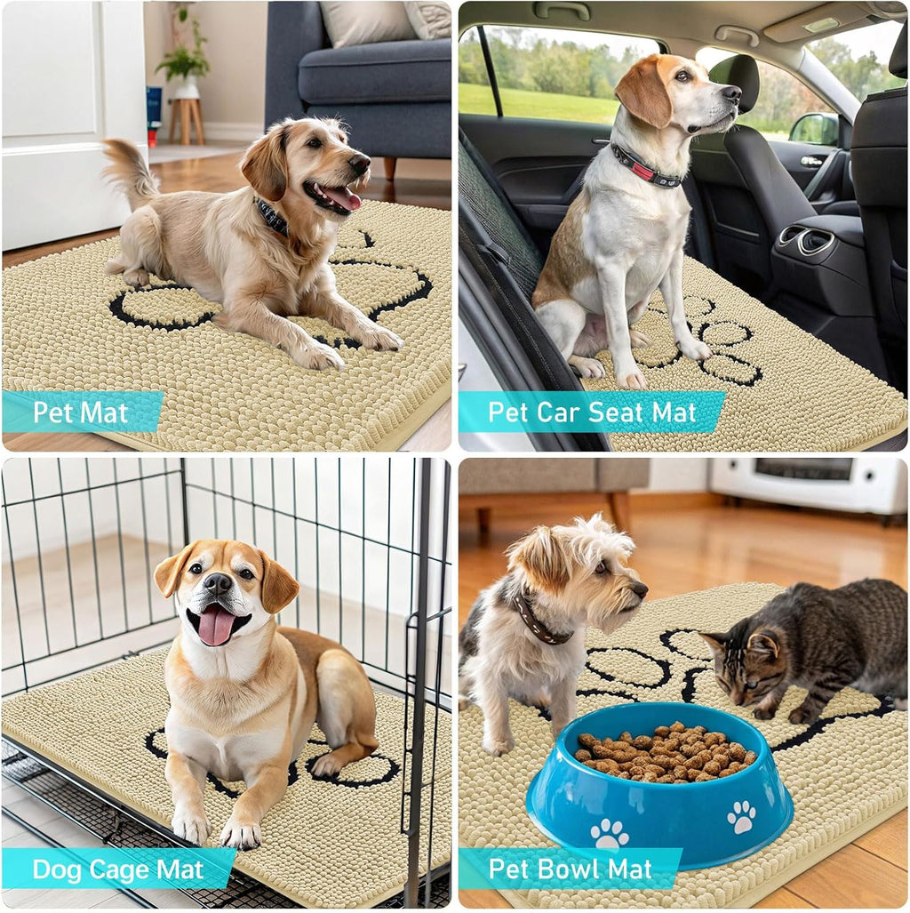 OLANLY Dog Door Mat - Absorbent Non-Slip Mud Mat for Muddy Paws | 48x30 Paw Print Design, Quick Dry Chenille