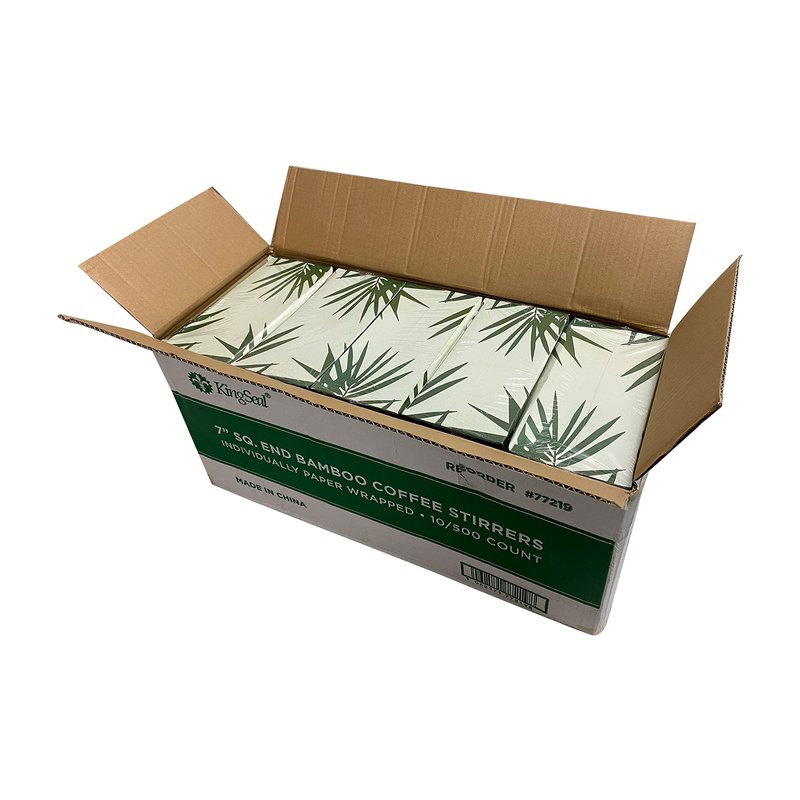 1000 Count | KingSeal Individually Paper Wrapped Bamboo Coffee Stir Sticks, 7 inches, Square End, 100% Renewable and Biodegradable - 2 Boxes x 500 Stirrers