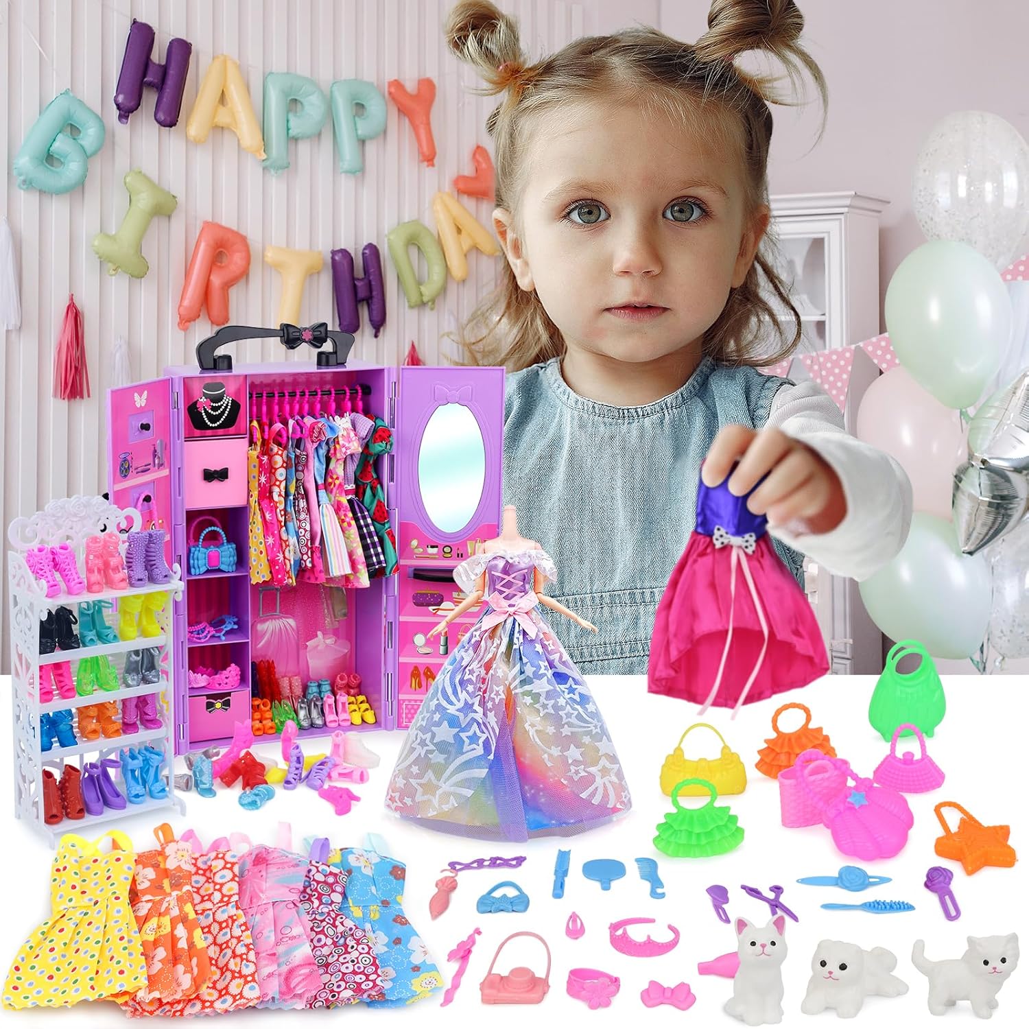 Regine Switzerland Girl Doll Clothes Closet - Stylish Wardrobe with Dresses & Shoes for 11.5-Inch Dolls