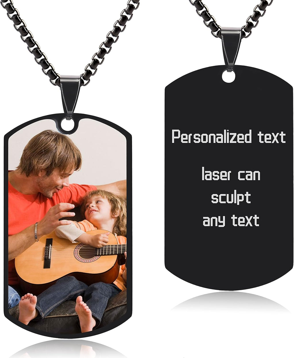 Skiennix Personalized Dog Tag Pendant - Custom Engraved Necklace for Men & Women with Photo | Stainless Steel