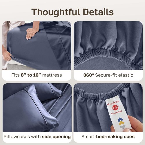 California Design Den Full Size Bed Sheets Set - 100% Cotton, 400 TC, Smooth Sateen Finish, Deep Pockets | Indigo Dusty Blue