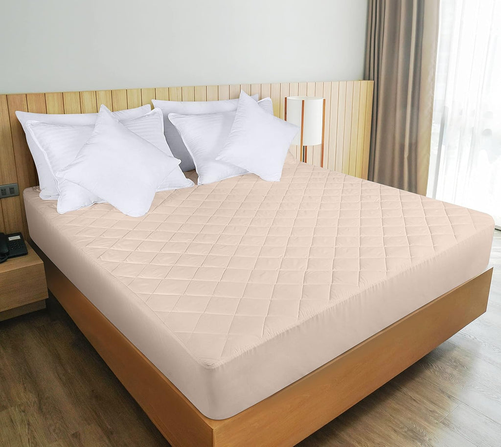 Utopia Bedding Quilted Fitted Mattress Pad - Queen Size Deep Pocket Protector | Machine Washable Beige