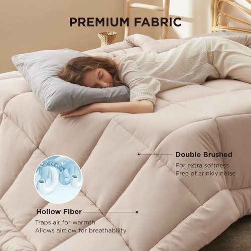Bedsure Comforter Duvet Insert - All-Season Quilted Queen Plus Size Blanket | GentleSoft Down Alternative, Beige 90 x 90 Inches