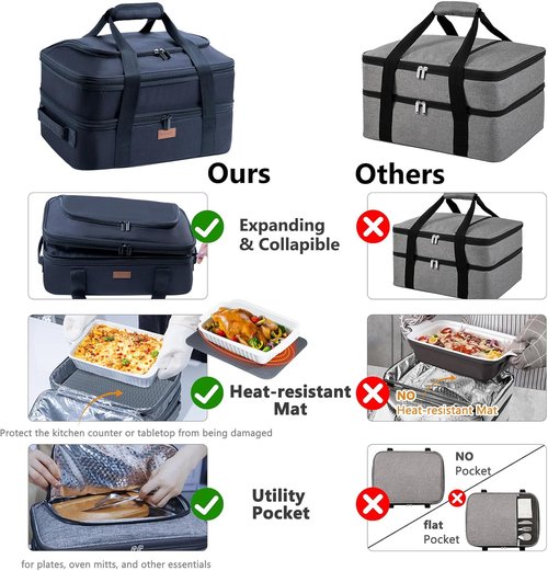 BAGSPRITE Expandable Insulated Casserole Carrier - Keeps Food Hot or Cold | Fits 9" x 13" Baking Dish