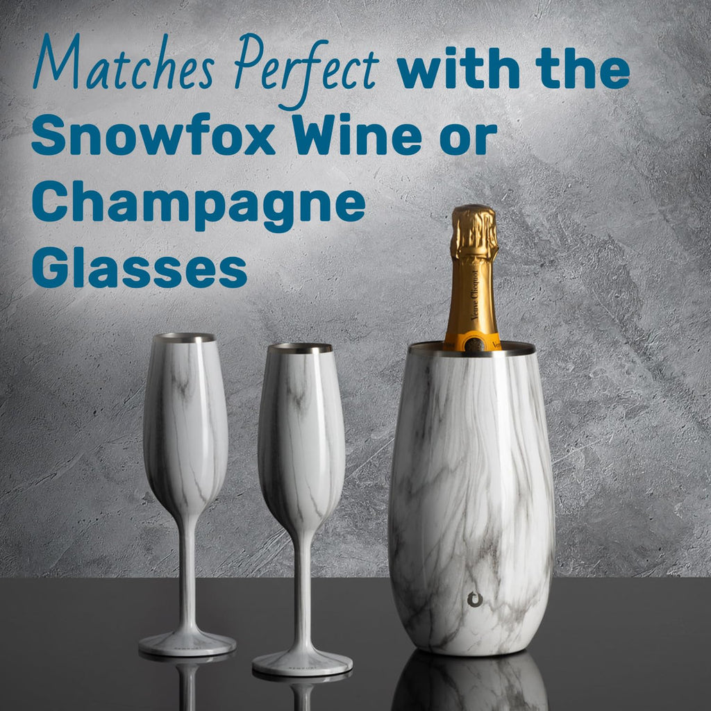 SNOWFOX Premium Vacuum Insulated, Triple Walled, Stainless Steel Wine Chiller w/Optimal fit to keep wine cold longer. Fits most Wine and Champagne Bottles. Non-Slip Silicon Base, Marble