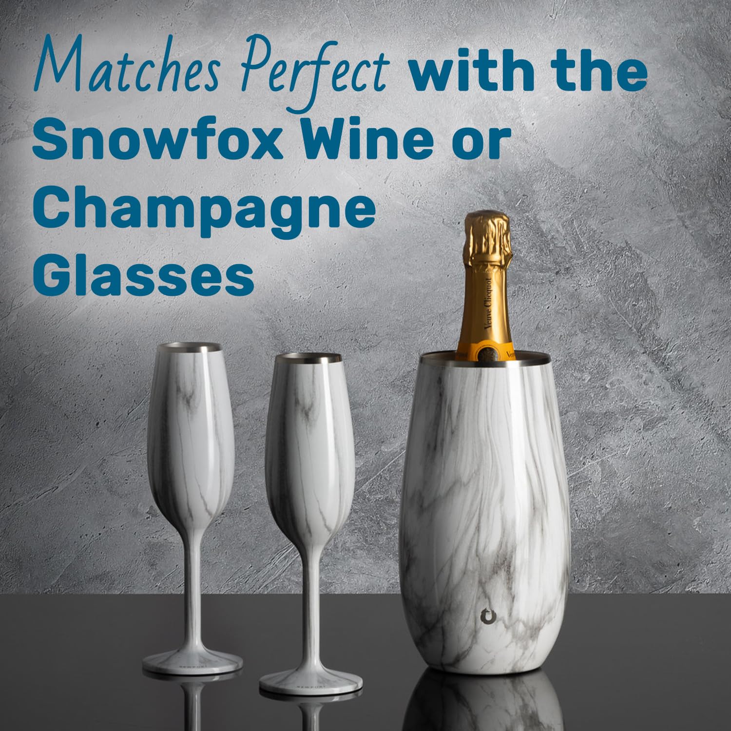 SNOWFOX Premium Vacuum Insulated, Triple Walled, Stainless Steel Wine Chiller w/Optimal fit to keep wine cold longer. Fits most Wine and Champagne Bottles. Non-Slip Silicon Base, Marble