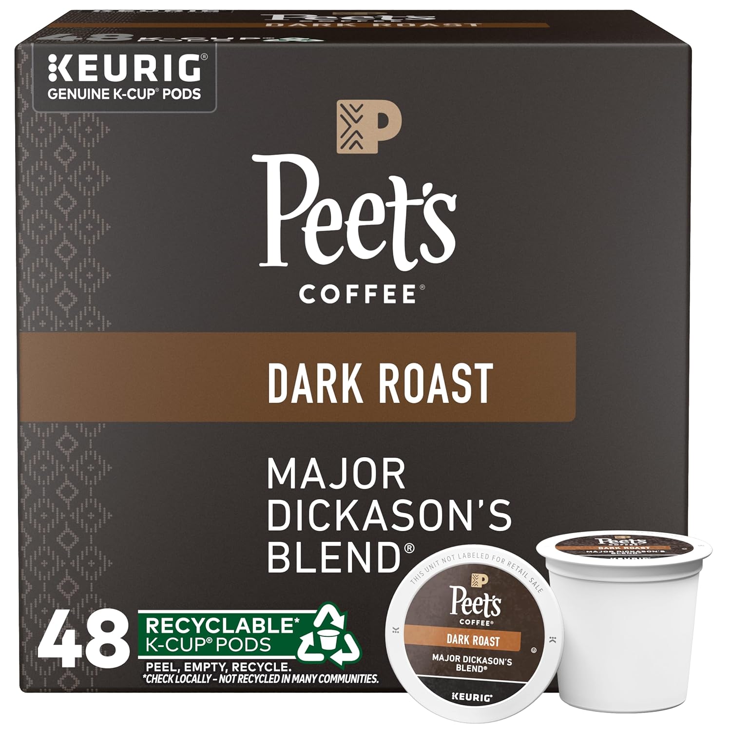 Peet's Coffee Dark Roast K-Cup Pods - 100% Arabica Major Dickason's Blend | 48 Count Box