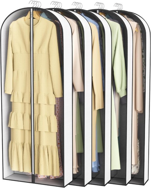 Liuoud 60” Garment Bags - Breathable Fabric with Clear Window & Metal Zipper | 5 Pack for Long Dresses & Suits