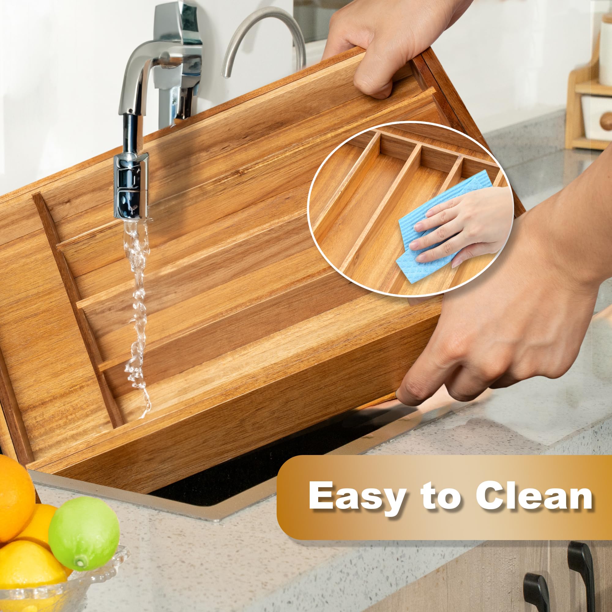 Besilord Large Expandable Utensil Organizer Silverware Organizer for Kitchen Adjustable Utensils Holder Bamboo Flatware Silverware Cutlery in Drawer (9 slot, Natural)