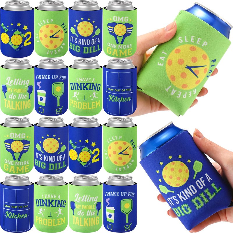 Layhit 24 Pcs Gifts for Players, Funny Ball Can Coolers Sleeve Paddles Sport Lovers 12oz Insulated Can for Sport Themed Birthday