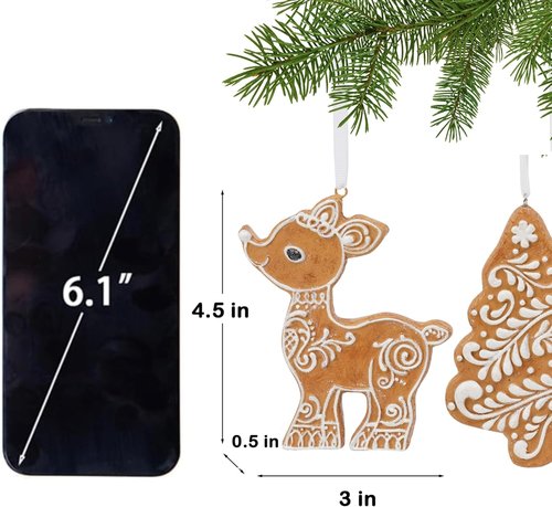 Cynkeyee Gingerbread Decorations | 2-Piece Resin Christmas Ornaments - Tree & Deer, 4.5x0.5x3 IN