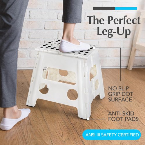 Handy Laundry Folding Step Stool - Lightweight & Sturdy for Adults and Kids - Easy One-Flip Design | White - 13 Inch