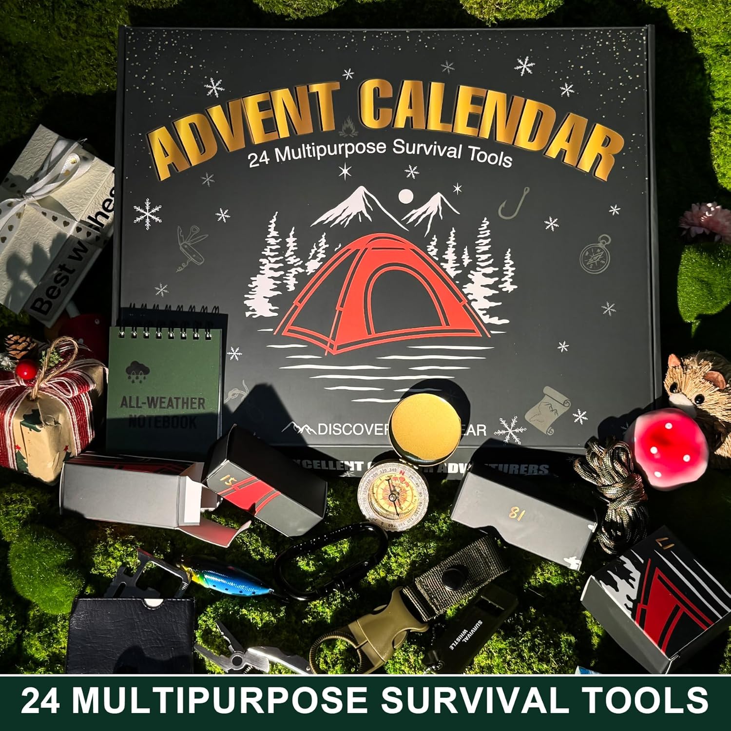 Survival Kit Advent Calendar - 24 Days of Essential Camping, Fishing & Hiking Tools | Perfect Xmas Gift for Outdoor Enthusiasts