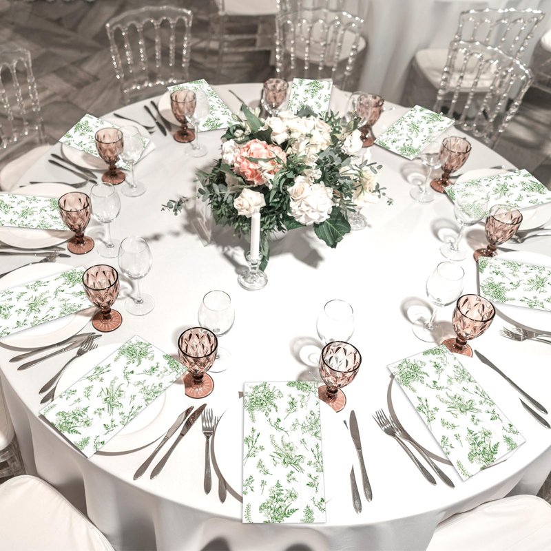 50 Pcs Green Floral Guest Napkins Summer Greenery Flower Chinoiserie Paper Napkins Party Supplie Sage Green Floral Disposable Hand Towel Tissue for Dinner Luncheon Party Birthday Baby Shower Favor