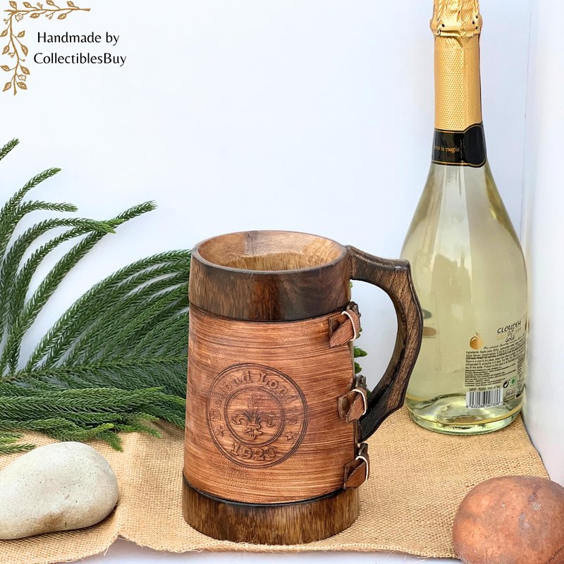 collectiblesBuy Antique Wooden Coffee Mug Hand Carved Rustic Tankard for Beverages Medieval Style Groomsmen Gift, Table Decor & Dining Kitchen Accessory
