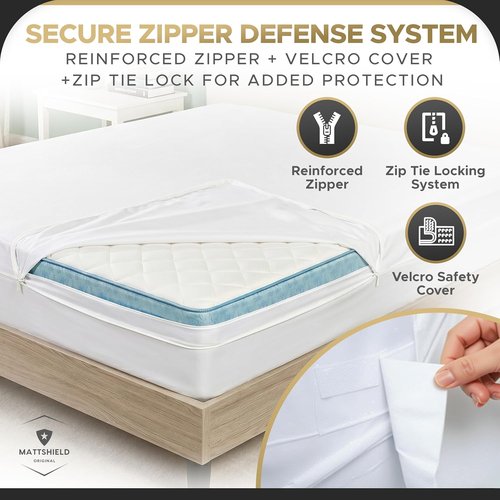 MATTSHIELD Ultimate Bed Bug-Proof Mattress Cover Kit | Queen Size 100% Cotton + 2 Zippered Pillow Protectors - Waterproof Encasement