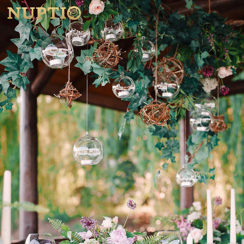 Skiennix 12 Pcs Hanging Glass Tealight Holders - 3.15" Globe Terrariums for Indoor/Outdoor Decor