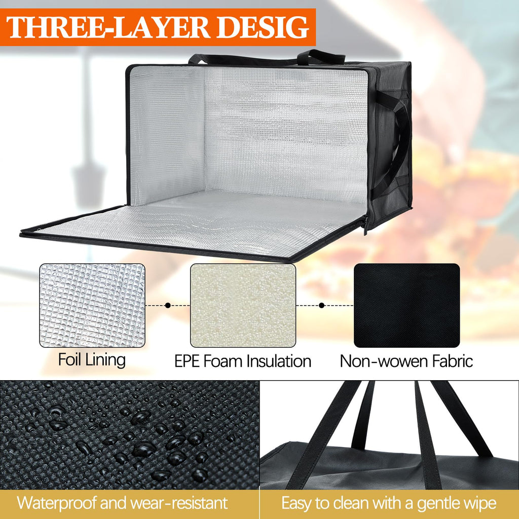 Maxcheck 6 Pcs Insulated Bags for Food Delivery XXXL Large Capacity Hot Grocery Tote Bag Reusable Warming Pizza Catering Carrier for Commercial Travel Lunch Shopping Gifts (Black)