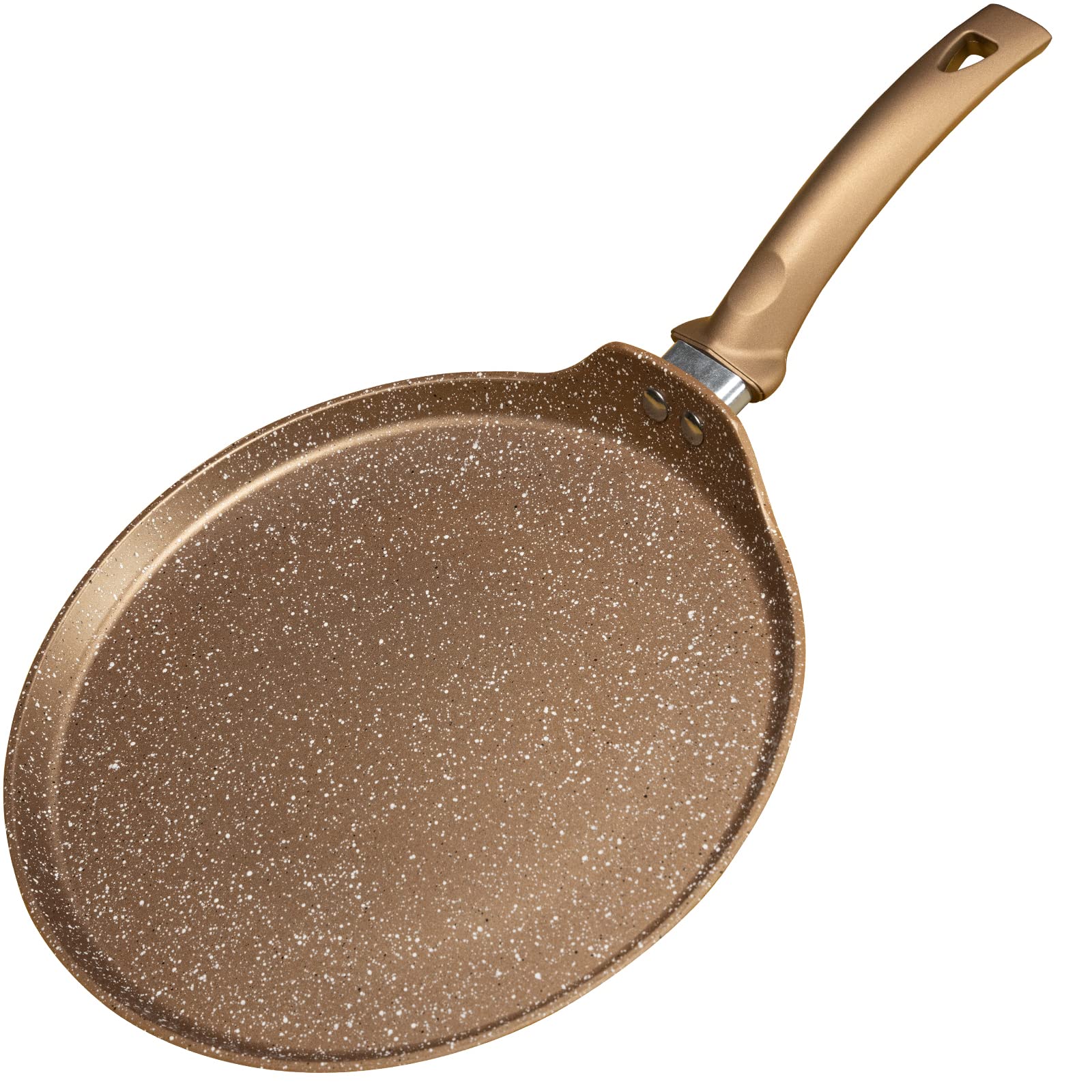 Innerwell Nonstick Crepe Pan, Granite Coating Flat Skillet Dosa Tawa Tortilla Pan, 10 inch Pancake Griddle Roti Pan With Stay-Cool Handle, Induction Compatible, PFOA Free