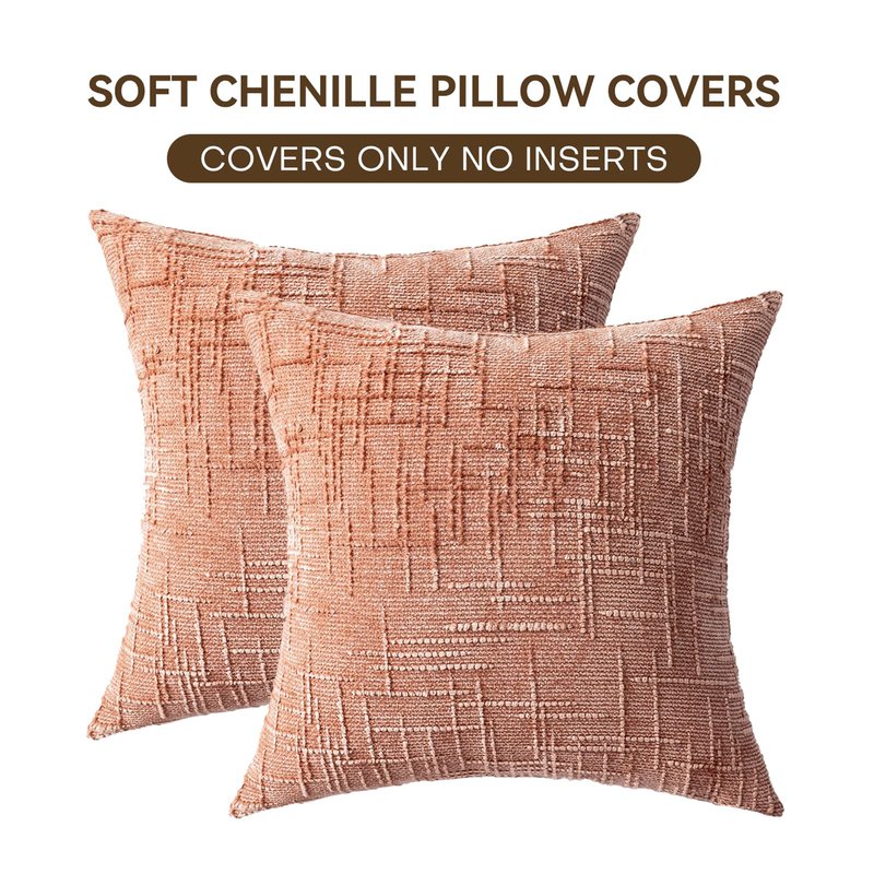 ZSkogur Decorative Throw Pillow Covers 18x18 Inch Set of 2, Soft Solid Farmhouse Chenille Couch Pillows, Spring Pillow Covers for Couch Sofa Bed Living Room Home Decor Pillowcase, Coral