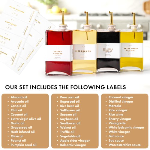 EDELHAUS Glass Olive Oil Dispenser Bottle Set [2x17oz]: 36 Premium Gold Labels, Oil Dispenser for kitchen, Vinegar Bottle Set, Glass Dispensers for Soy Sauce, Syrup Bottles | Set of 2