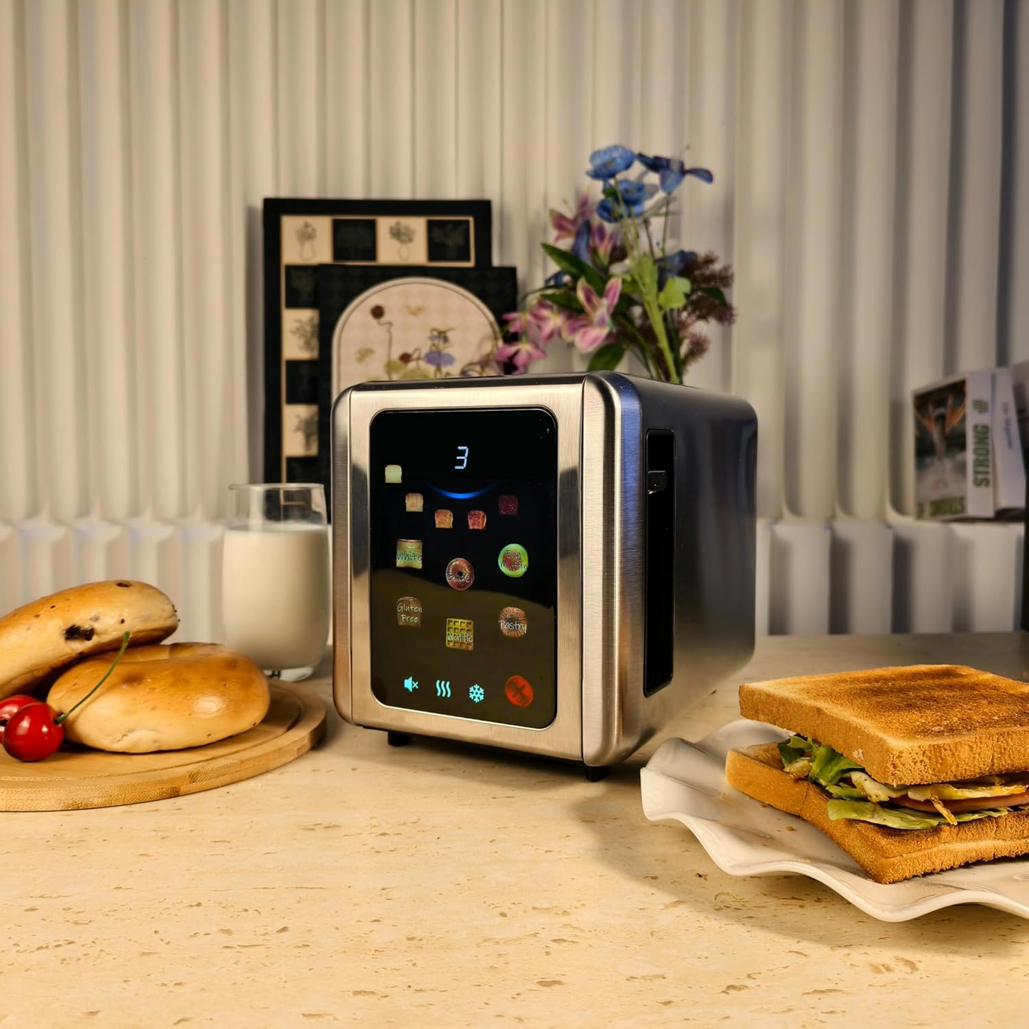 WHALL Stainless Steel 2-Slice Toaster - Full Touch Screen, Digital Timer, 6 Bread Types & Shades, Silver