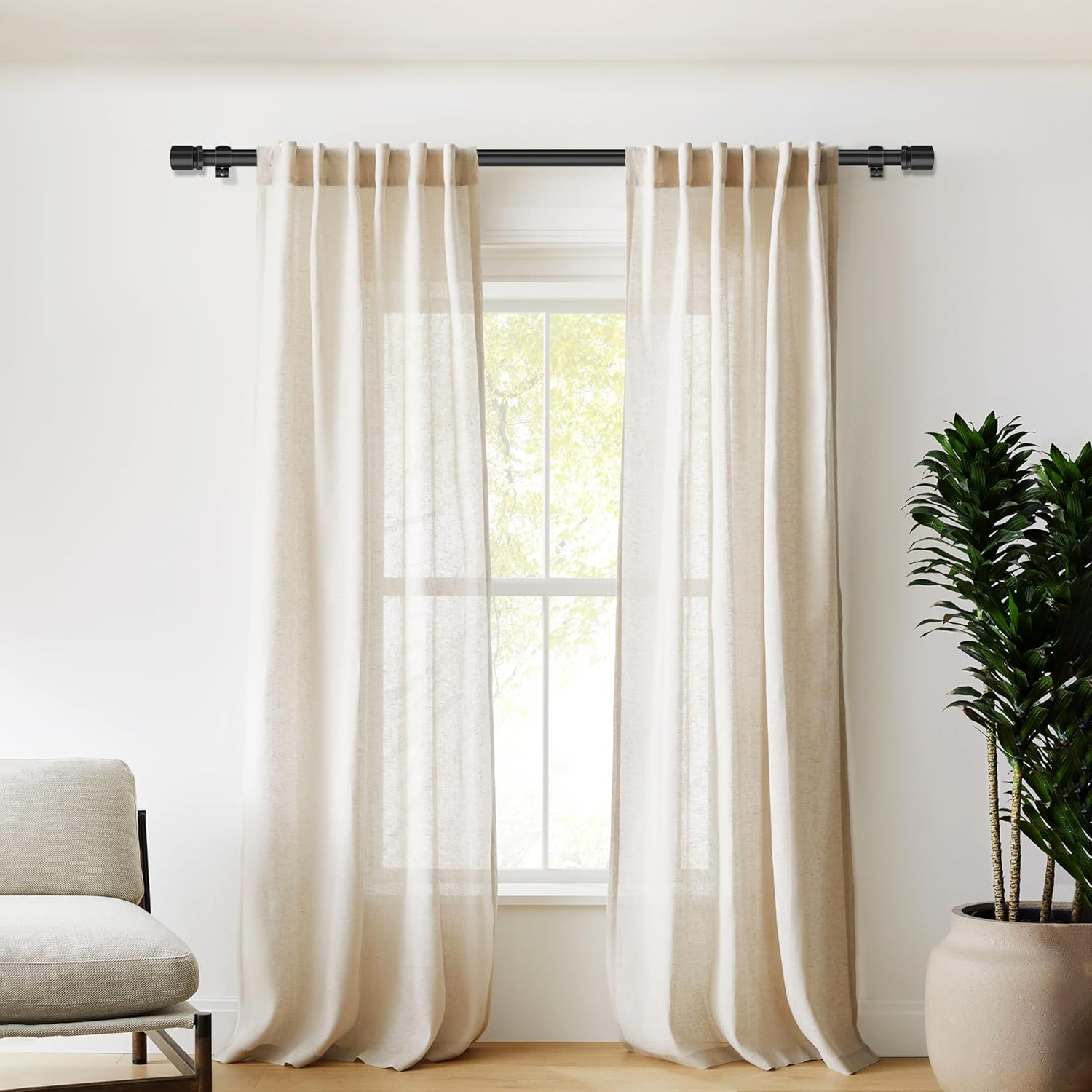 XDW-GIFTS Heavy Duty Black Metal Curtain Rod - Adjustable 32 to 46 Inch for Modern Bedrooms & Living Rooms
